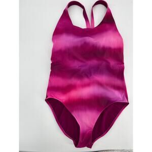 Athleta Malibu One Piece Swimsuit Sz L Fuschia Pink Medium Coverage Racerback